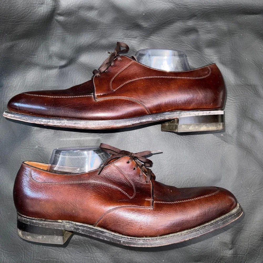 Florsheim Imperial Mens 12 3E Brown Leather Apron Toe Derby Shoes Wide
